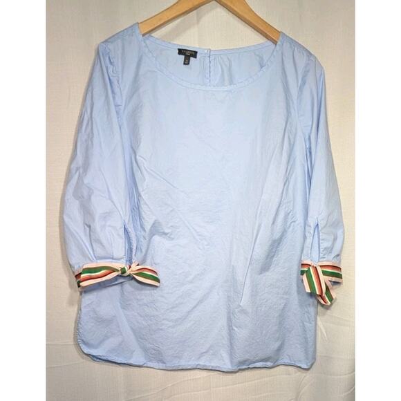 Talbot's Women's Grosgrain Rainbow Tie Sleeve Blouse Sz 1X Lightweight Side Zip - Picture 2 of 6